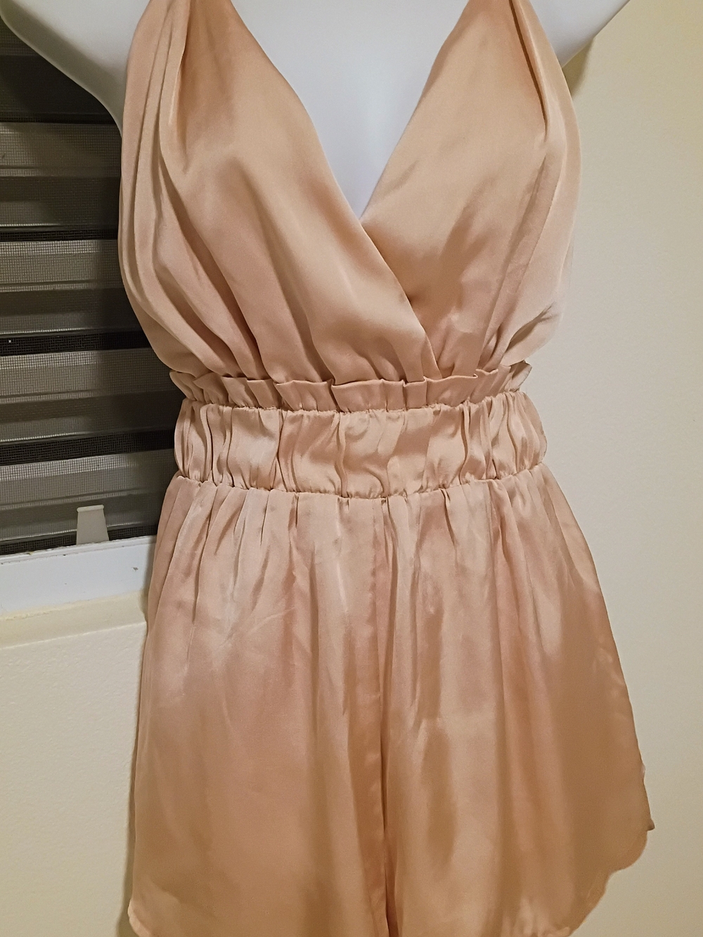 Women's Satin V-Neck Peach Romper